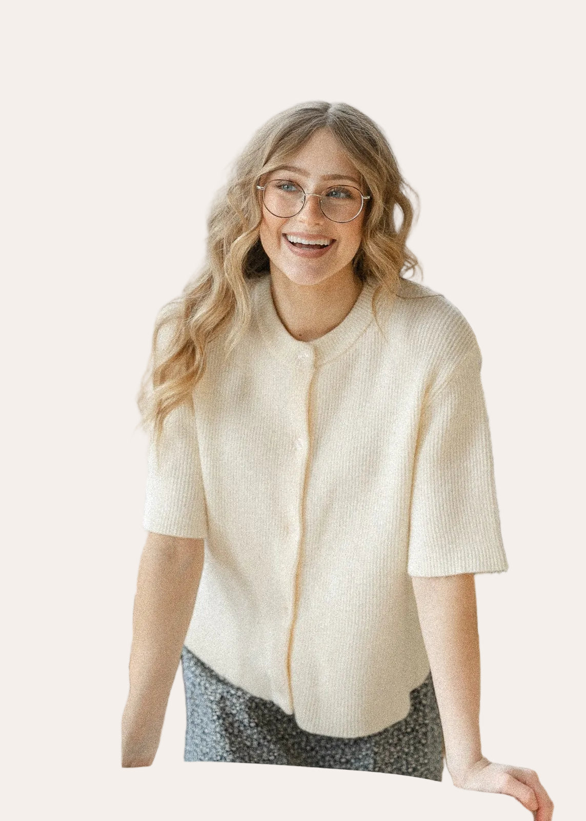 Zadie Short Sleeve Button Cardigan – Ivory
