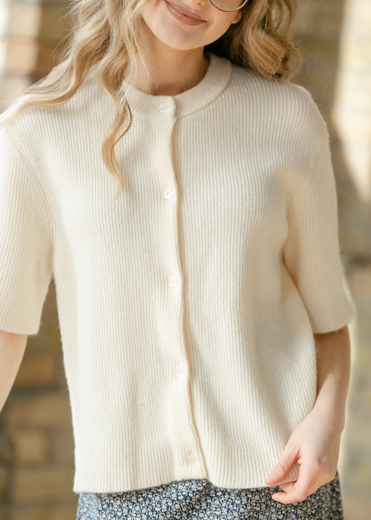 Zadie Short Sleeve Button Cardigan – Ivory